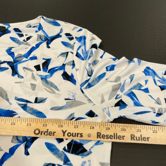 Alfani women's blouse PL Cobalt Broken Mirror Print Bell Sleeve handkerchief - Picture 16 of 16